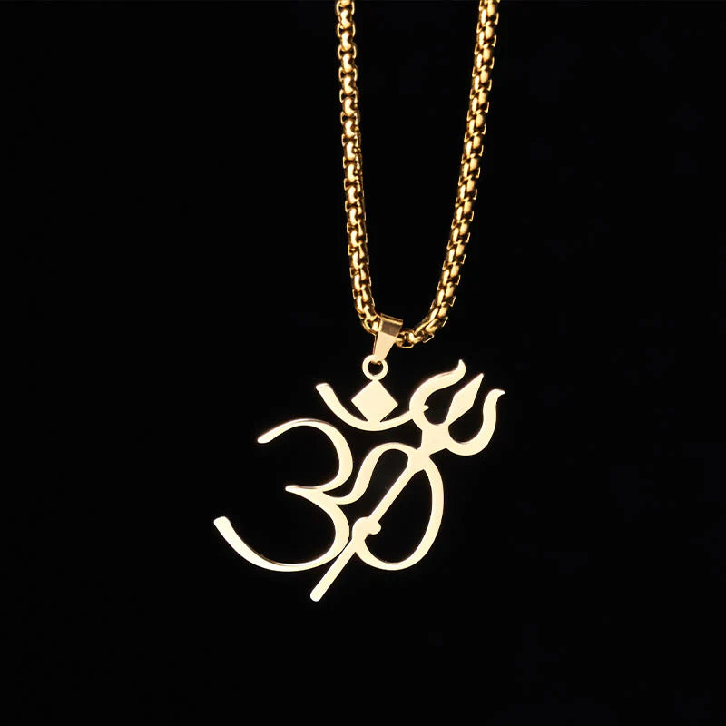 Buddha Stones Trident OM Symbol Stainless Steel Connection Necklace Pendant