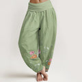 Buddha Stones Cotton Casual Plant Peony Petals Pattern Women's Elastic Waist Harem Pants
