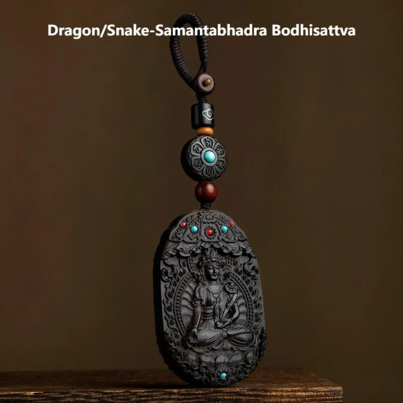 Buddha Stones Chinese Zodiac Natal Buddha Year of the Horse Om Mani Padme Hum Lotus Ebony Blessing Key Chain