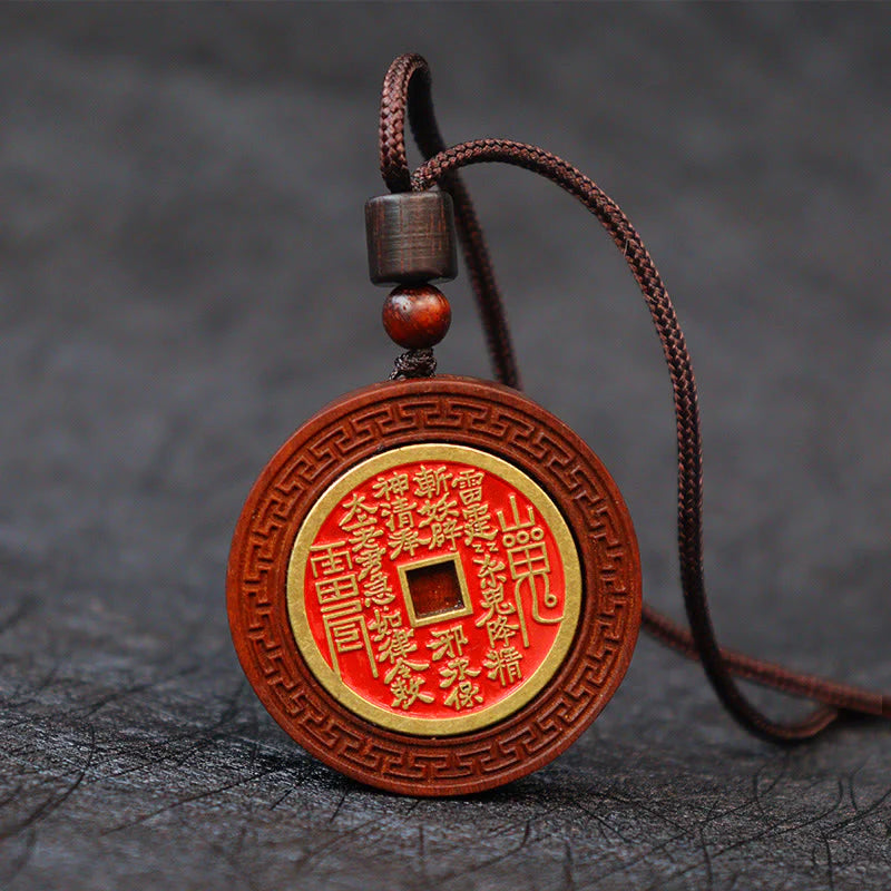 Buddha Stones Lightning Struck Jujube Wood Yin Yang Bagua Mountain Ghosts Spend Money Protection Necklace Pendant