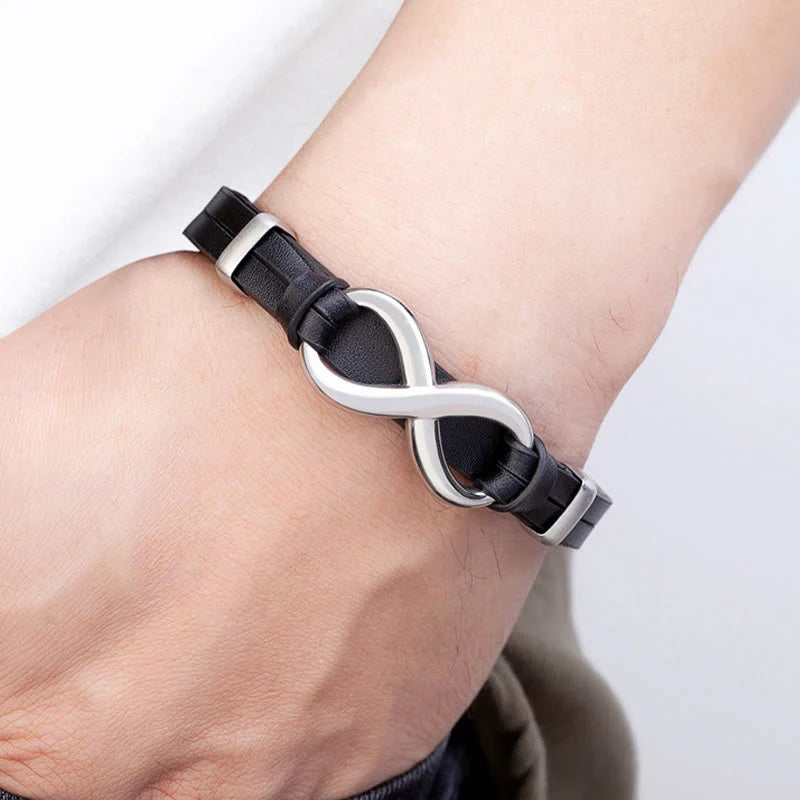Buddha Stones Infinitely Design Titanium Steel Multicolored Leather Strengthen Bracelet