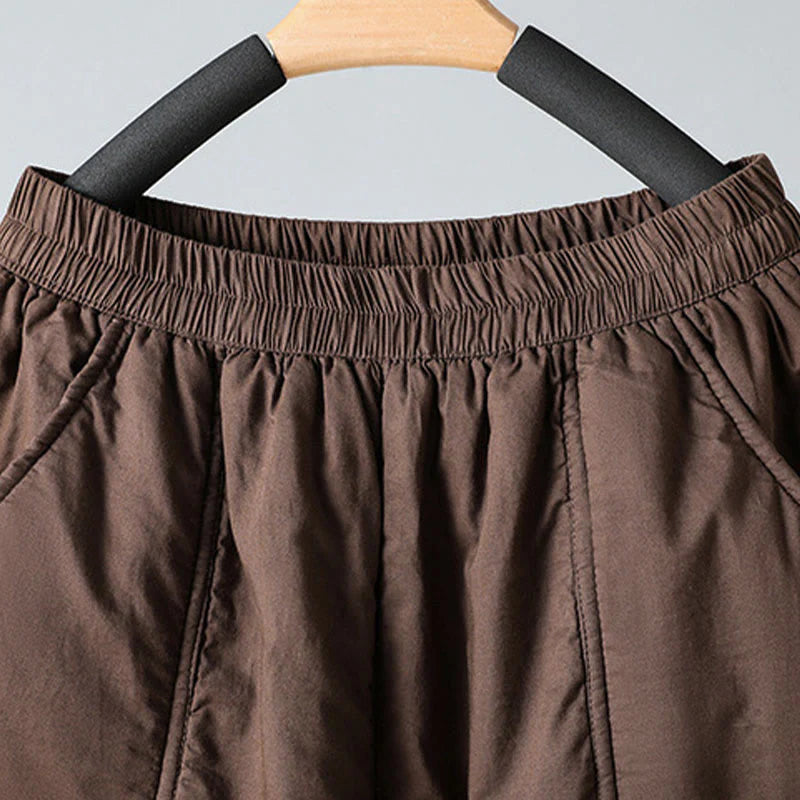 Buddha Stones Winter Elastic Waist Cotton Thermal Women's Cropped 7-8 Length Harem Pants With Pockets