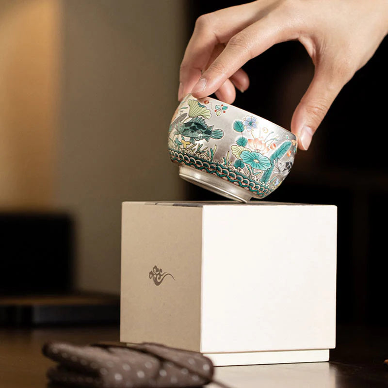 Buddha Stones Fish Lotus Seaweed Valley Mountains Pine Tree Dragon Teacup Kung Fu Tea Cup With Gift Box