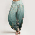 Buddha Stones Cotton Casual Gradient Delicate Floral Leaf Pattern Women's Elastic Waist Harem Pants