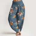Buddha Stones Pure Cotton Vibrant Color Flowers Leaves Pattern Women's Elastic Waist Harem Pants