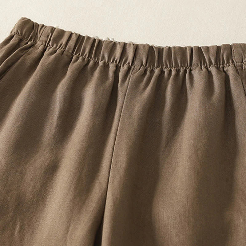 Buddha Stones Daily Plain Simple Design Cotton Linen Women's Pants With Pockets