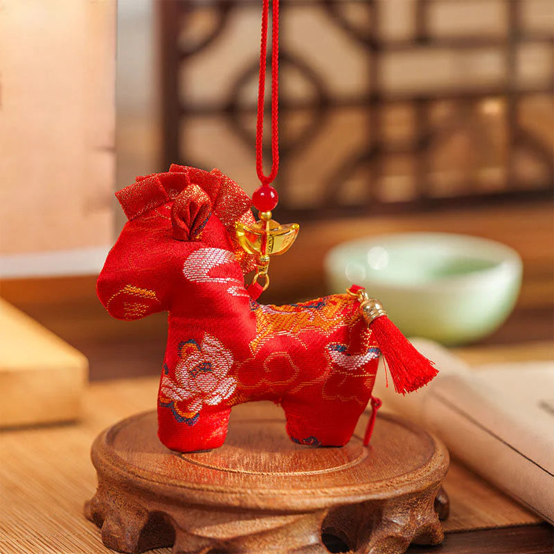 Buddha Stones Year Of The Horse Red String Tassel Embroidery Hanging Decoration