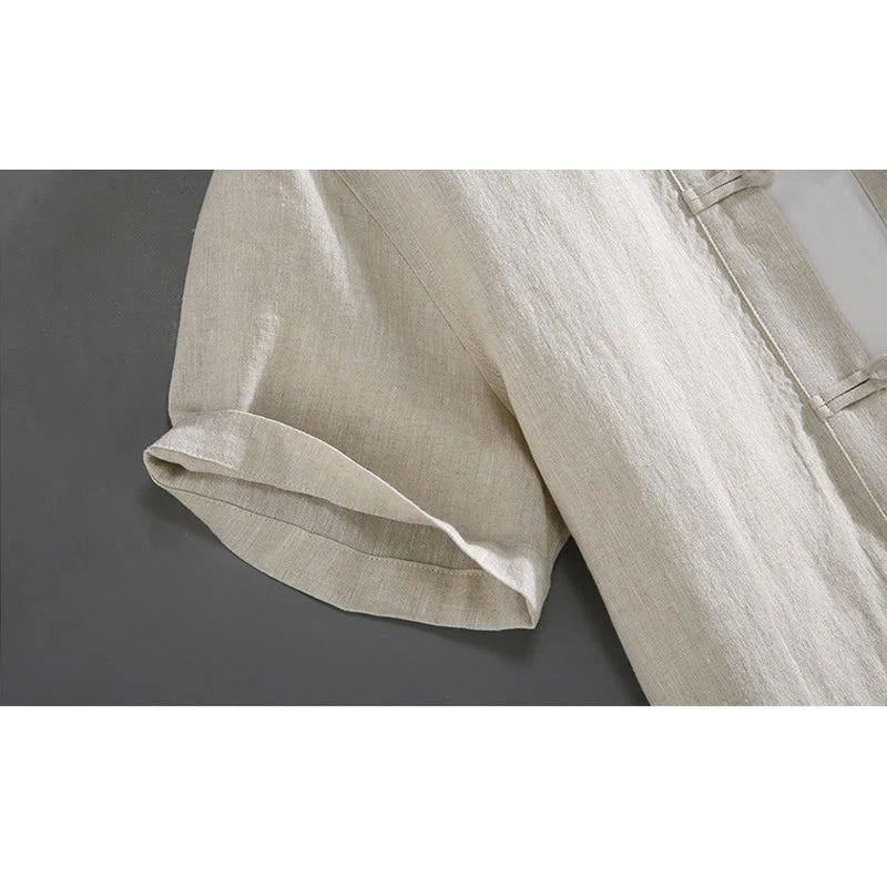 Buddha Stones Vintage Plain Tang Suit Chinese Frog-Button Men's Shirt With Pockets