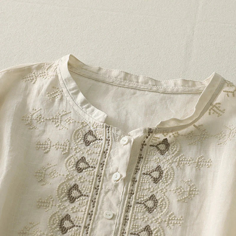Buddha Stones Summer Floral Pattern Crew Neck Short Sleeve Women's Polyester Shirt
