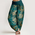 Buddha Stones Cotton Retro Print Flower Pattern Women's Elastic Waist Harem Pants
