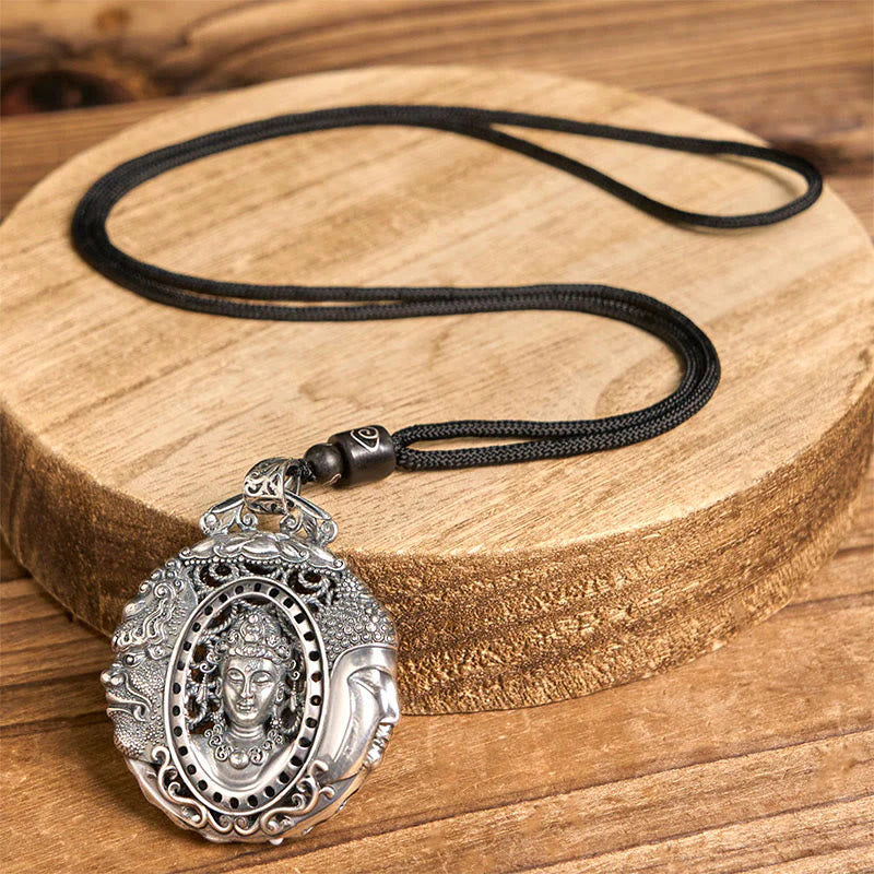 Buddha Stones Copper Buddha Devil Pattern Serenity Pendant Necklace