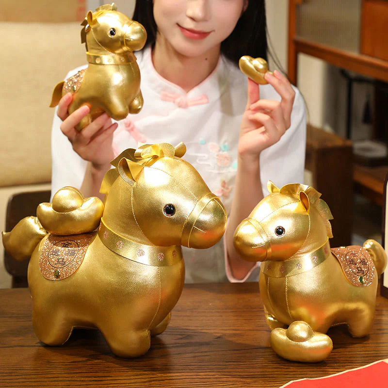 Buddha Stones Year Of The Horse Gold Ingot Cute Pony Doll Prosperity Home Decoration