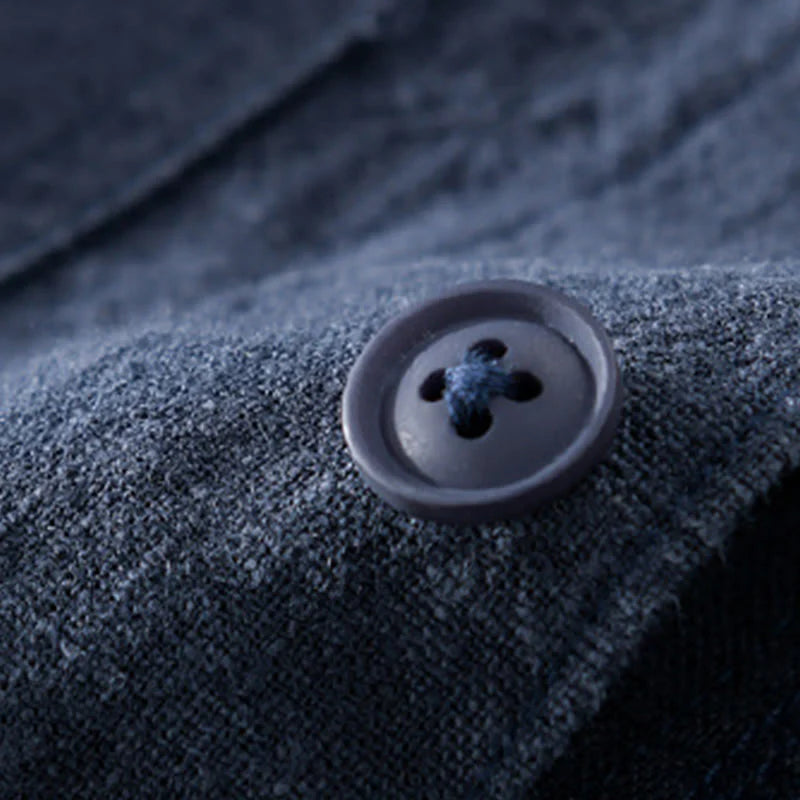 Buddha Stones Commute Fall Solid Color Lapel Men's Long Sleeve Cotton Linen Shirt With Pocket