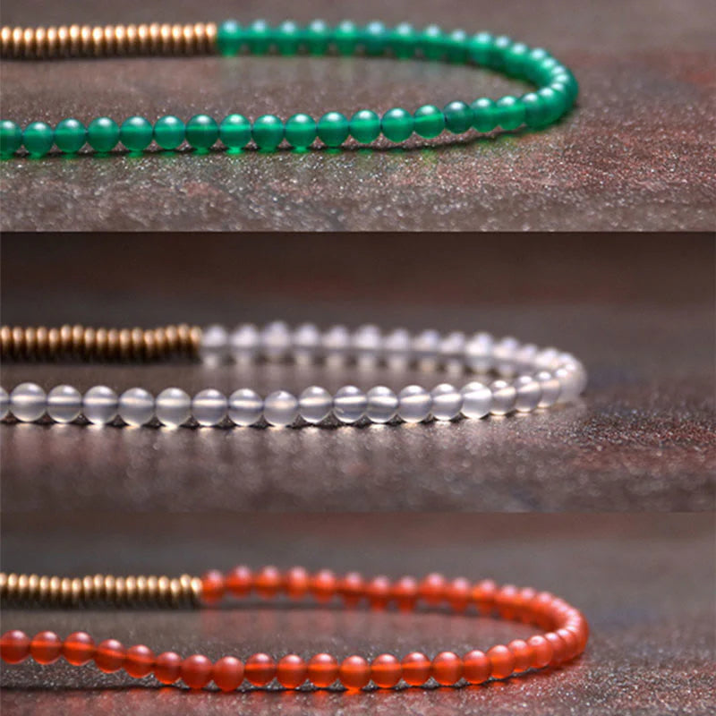 Buddha Stones Tibetan Various Agate Stone Copper Protection Triple Wrap Bracelet