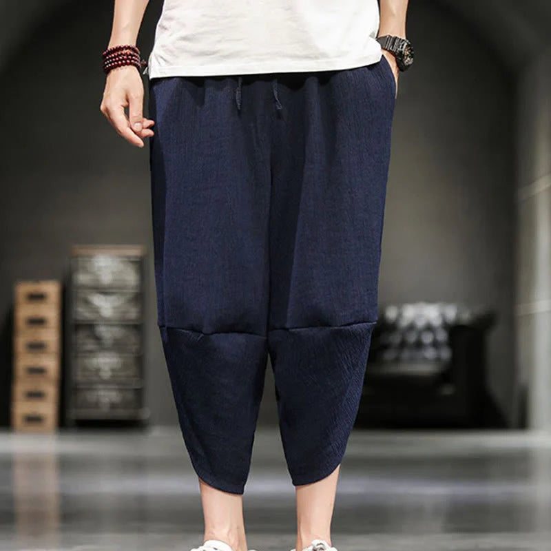 Buddha Stones Summer Solid Men's Cropped Pants With Pockets