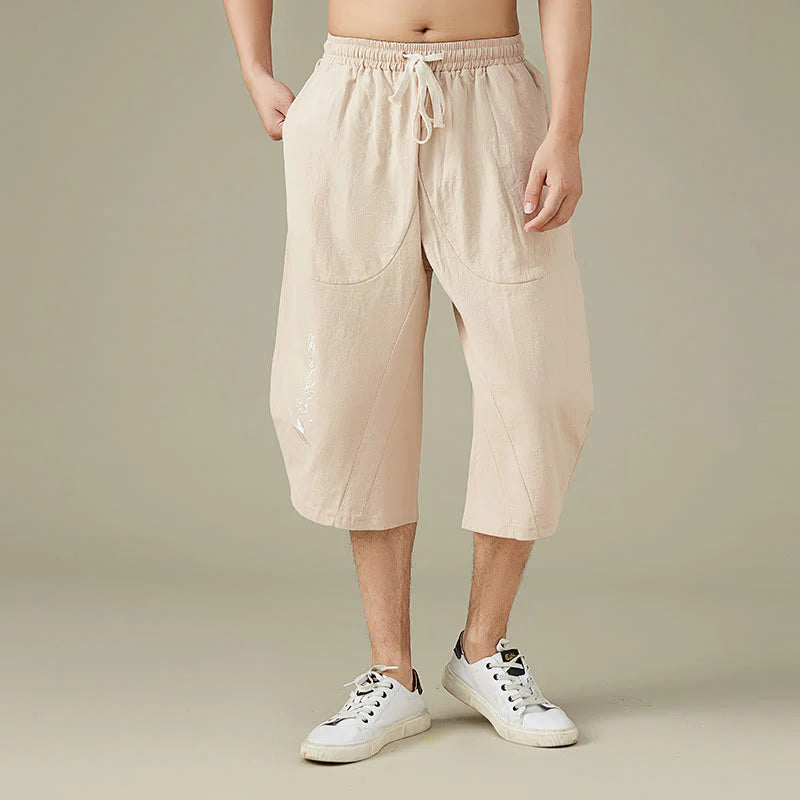 Buddha Stones Casual Solid Color Men's Straight Leg Shorts With Pockets Leisure Cotton Men's Pants