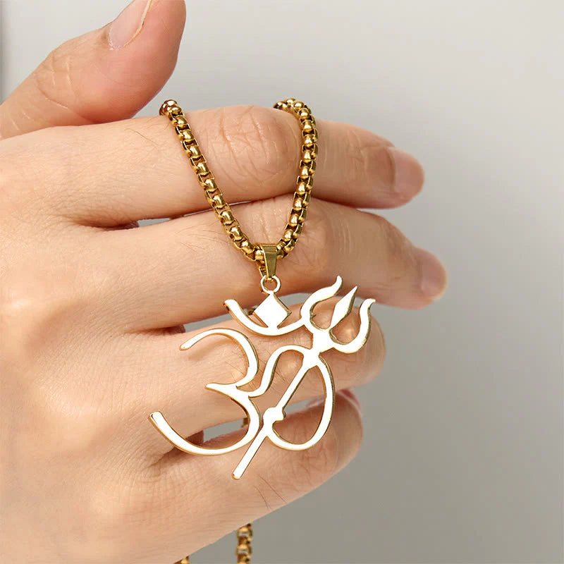 Buddha Stones Trident OM Symbol Stainless Steel Connection Necklace Pendant