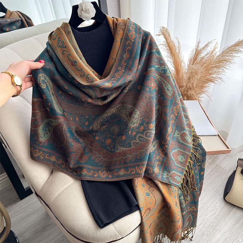 Buddha Stones Spring Floral Paisley Pattern Scarf Shawl With Tassels