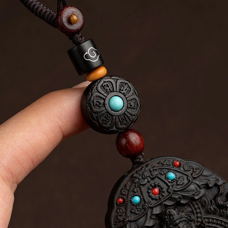 Buddha Stones Chinese Zodiac Natal Buddha Year of the Horse Om Mani Padme Hum Lotus Ebony Blessing Key Chain