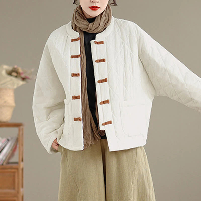 Buddha Stones Women's Plain Cotton-padded Tai Chi Zen Long Sleeve Jacket With Pockets