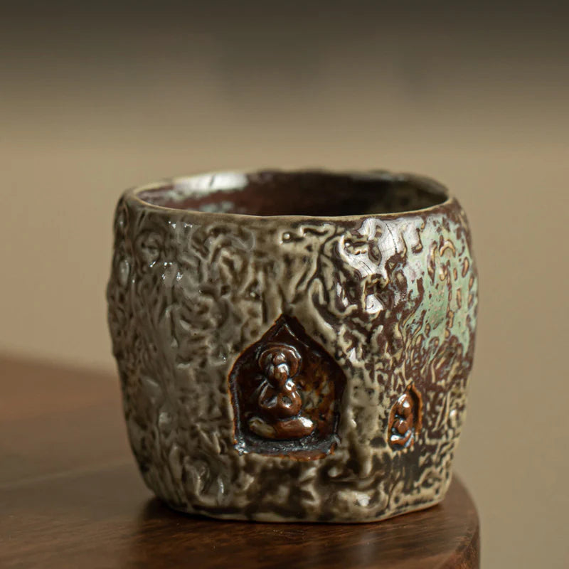 Buddha Stones Vintage Dunhuang Color Buddha Engraved Teacup Kung Fu Tea Cup