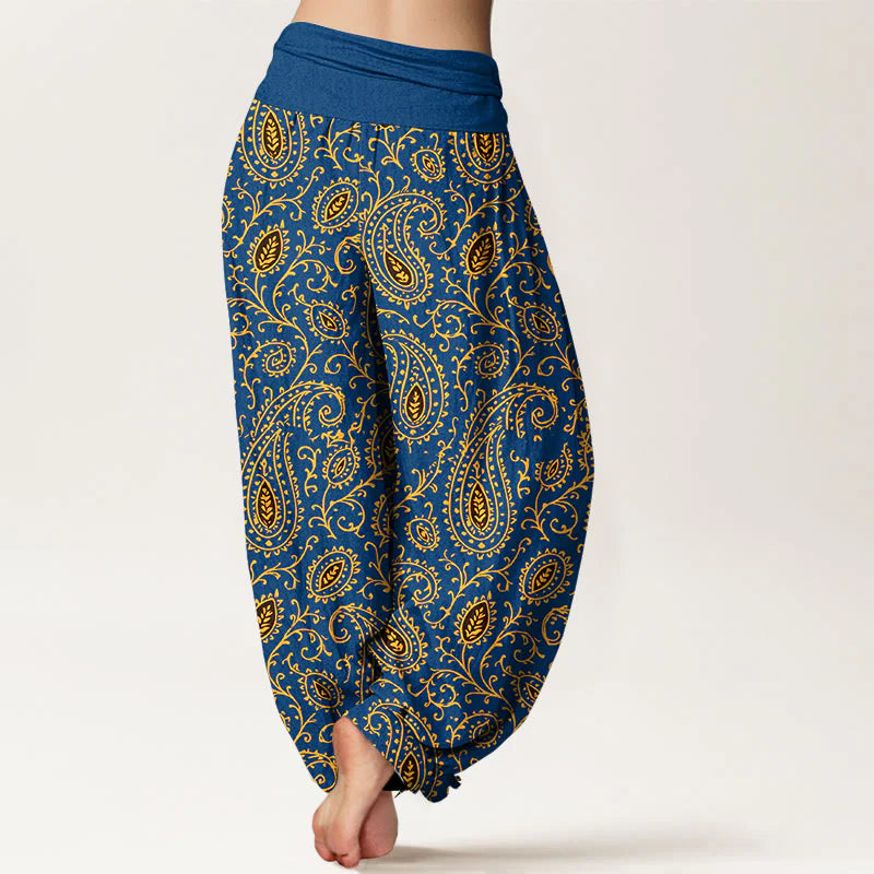 Buddha Stones Cotton Brightly Colored Paisley Style Pattern Women's Elastic Waist Harem Pants