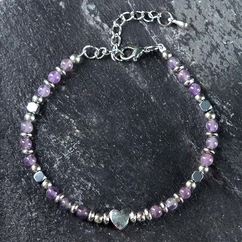 Buddha Stones Natural Stone Amazonite Amethyst Lazurite Rose Quartz Heart Positive Balance Bracelet
