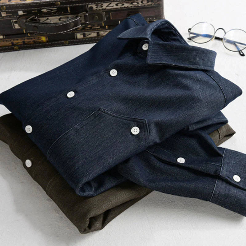 Buddha Stones Fall Pure Color Buttoned Detail Lapel Men's Long Sleeve Jacket