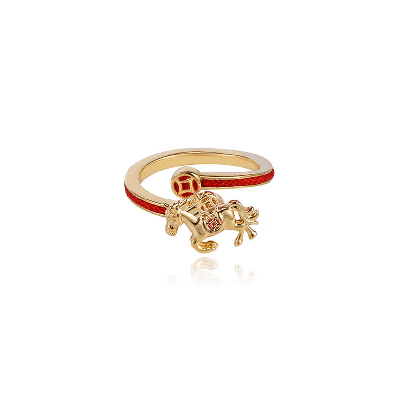Buddha Stones Copper Red String Copper Coins Year Of The Horse Opening Balance Ring