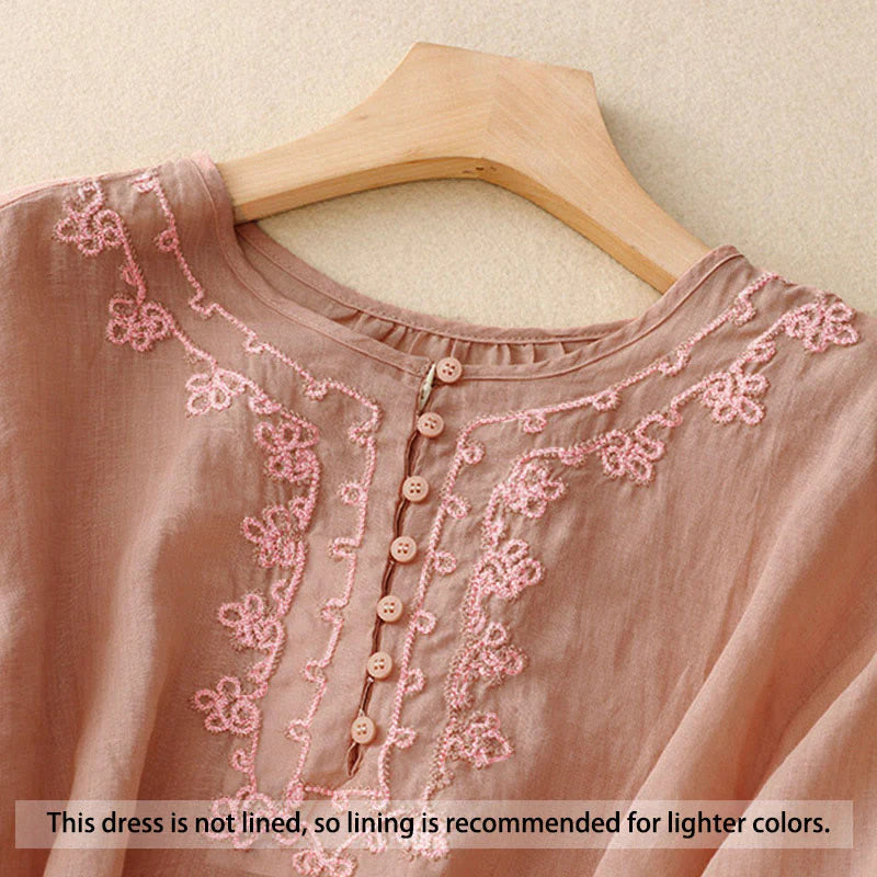 Buddha Stones Casual Women's Plain Frog Buckle Design Half Sleeve Shirt