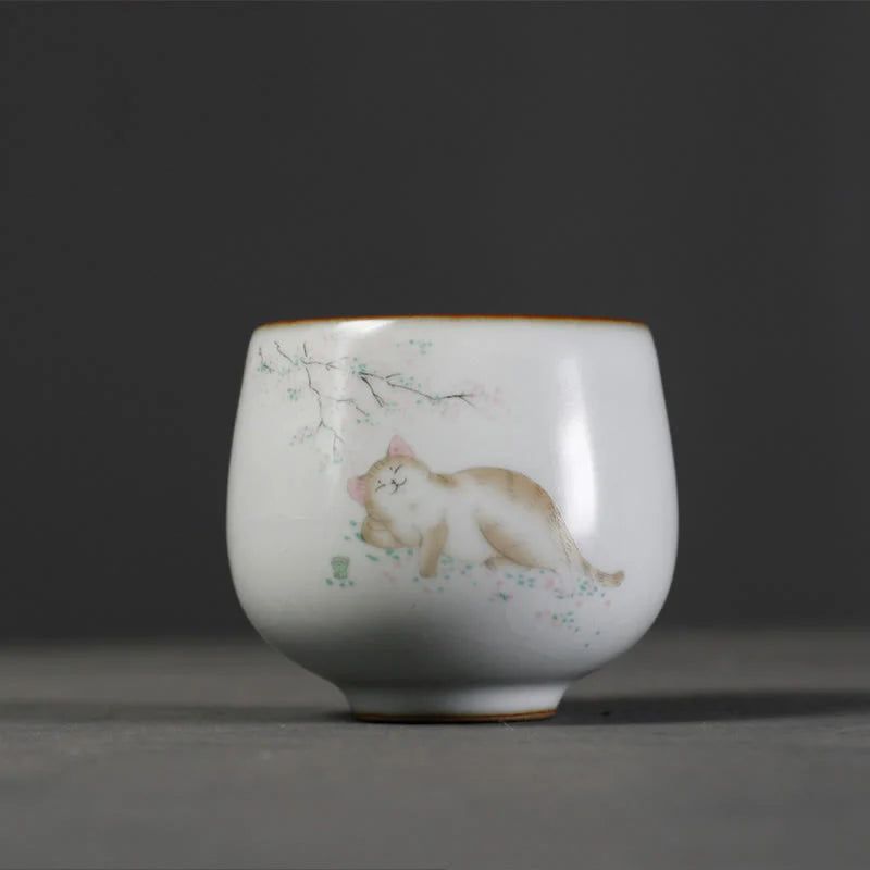 Buddha Stones Cute Cat Branches Teacup Kung Fu Tea Cup With Gift Box