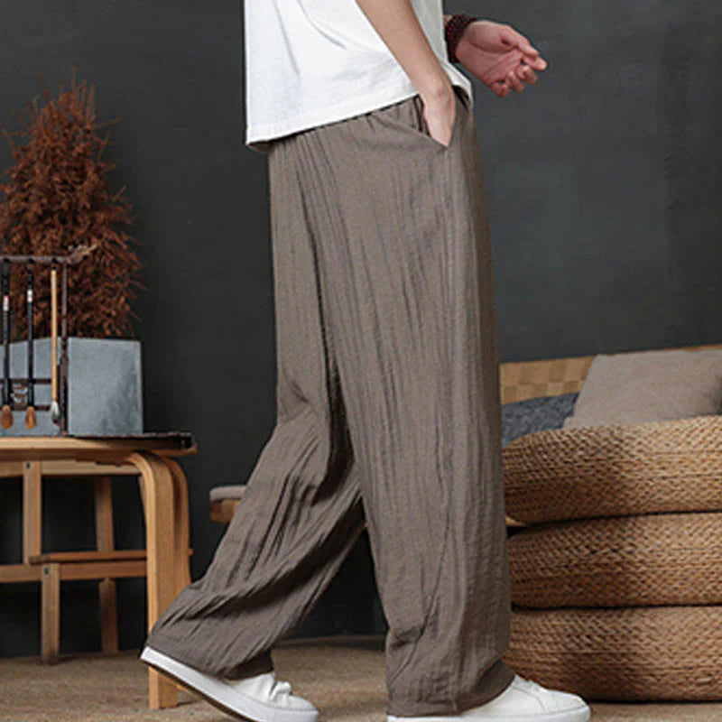 Buddha Stones Casual Plain Color Drawstring Design Men's Pants With Pockets