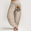 Buddha Stones Om Symbol Light Pattern Women's Elastic Waist Harem Cotton Pants