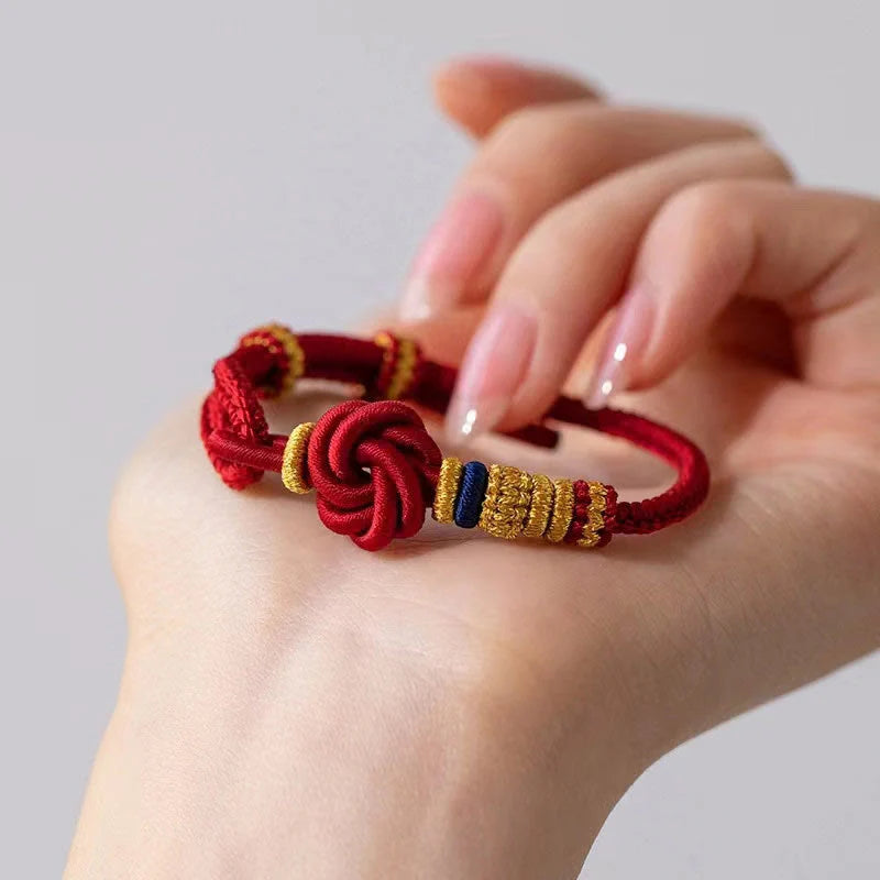 Buddha Stones Handmade True Love Knot Peach Blossom Charm Luck Rope Bracelet
