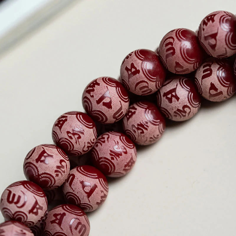 Buddha Stones Red Bodhi Seed Om Mani Padme Hum Lotus Engraved Harmony Bracelet (Extra 30% Off | USE CODE: FS30)