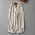 Buddha Stones Casual Daily Drawstring Simple Design Women's Cotton Linen Pants With Pockets