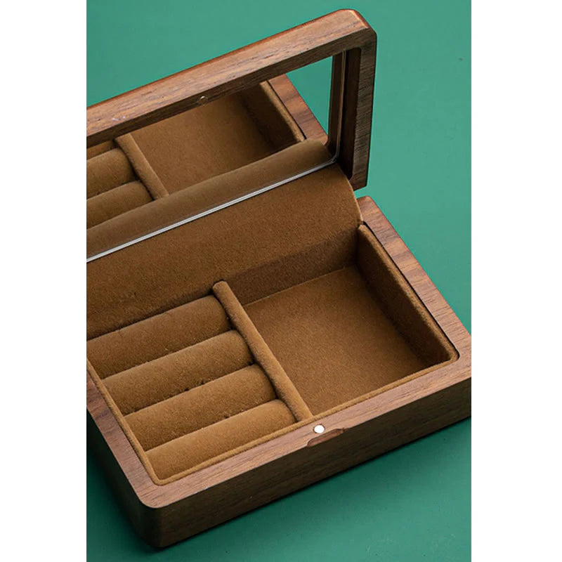 Buddha Stones Vintage Handmade Black Walnut Wood Jewelry Storage Box With Mirror