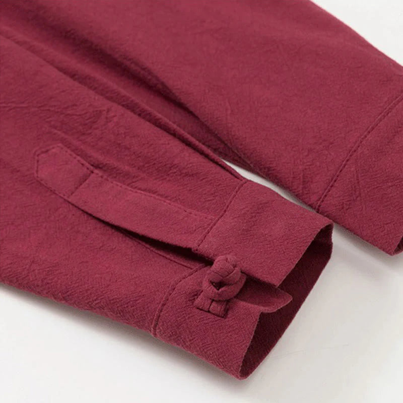 Buddha Stones 2Pcs Plain Men's Frog-Button Long Sleeve Cotton Shirt Pants Set With Pockets