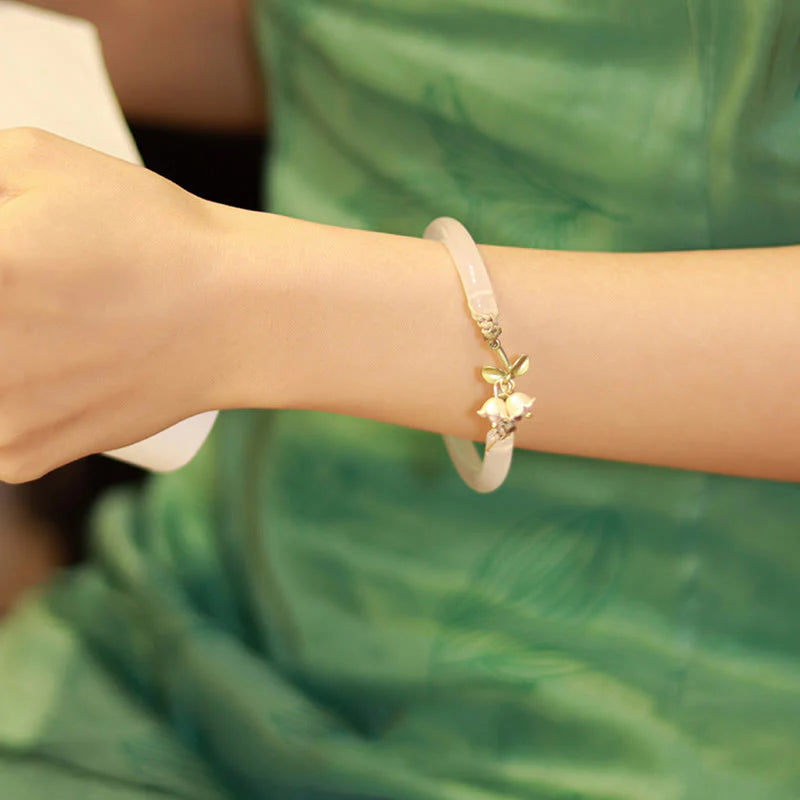 Buddha Stones Lily of the Valley Flower Happiness Strength Bracelet Bangle