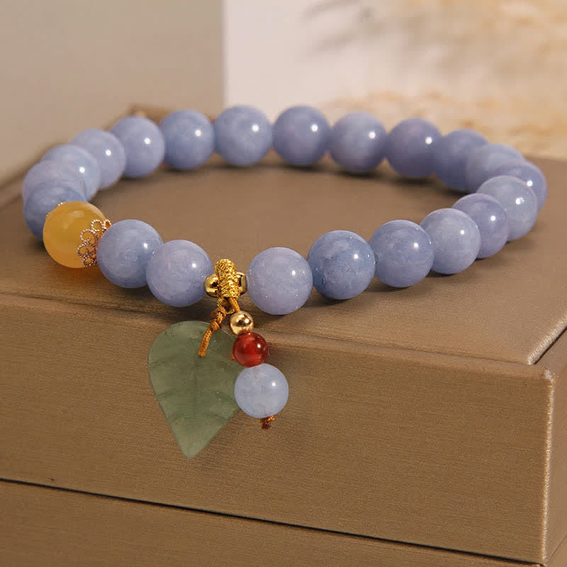 Buddha Stones Aquamarine Jade Leaf Healing Charm Bracelet