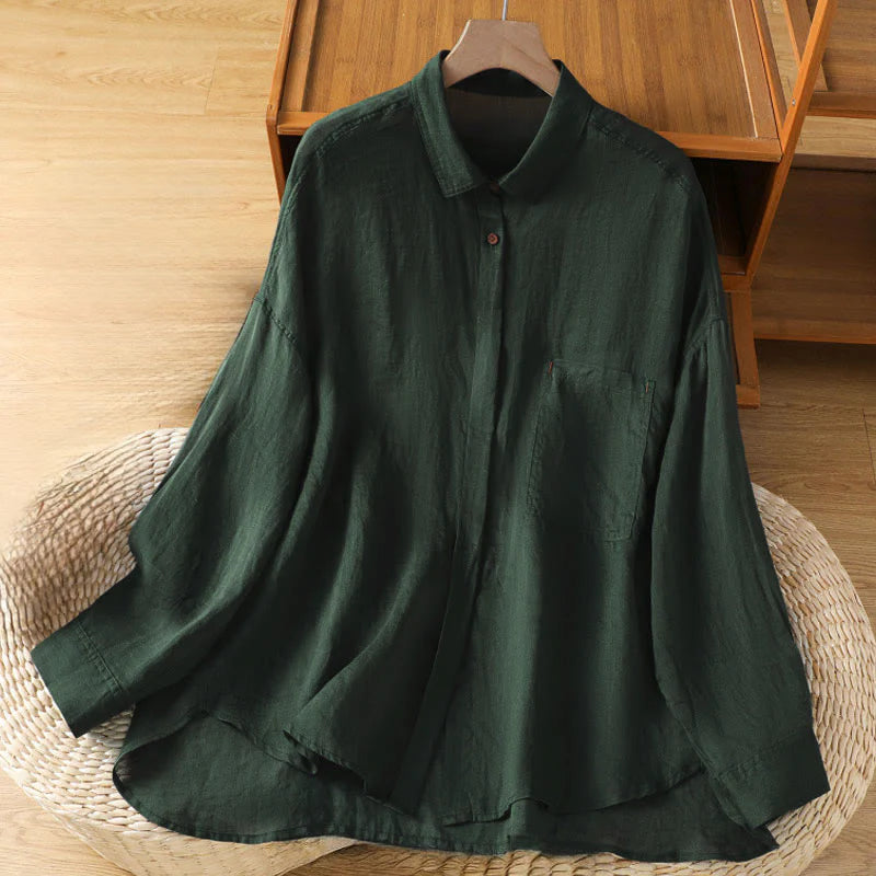 Buddha Stones Fall Commute Lapel Women's Long Sleeve Shirt With Pocket