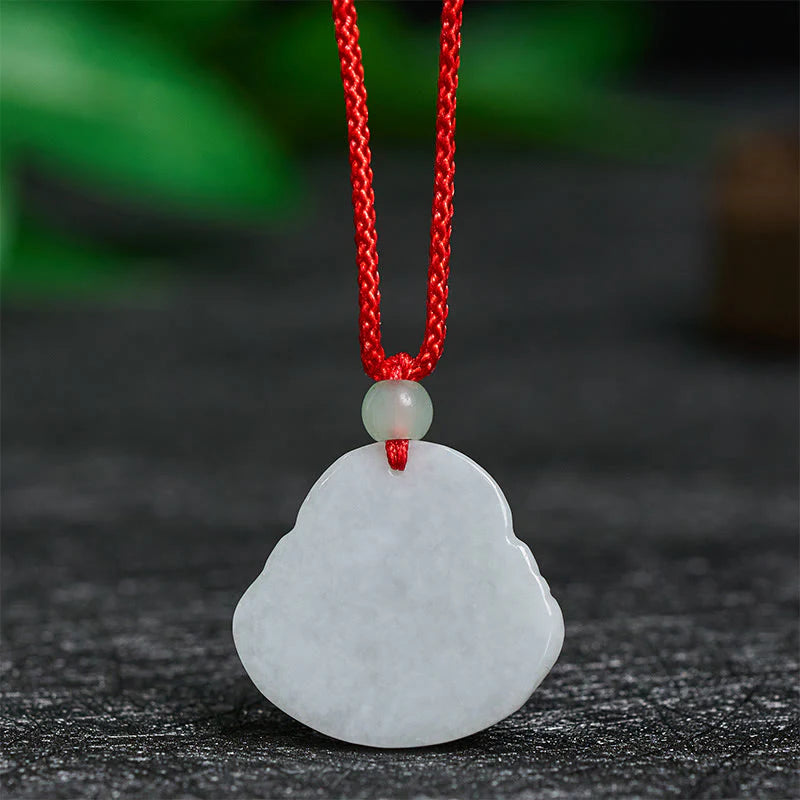 Buddha Stones Jade Laughing Buddha Prosperity Necklace Pendant