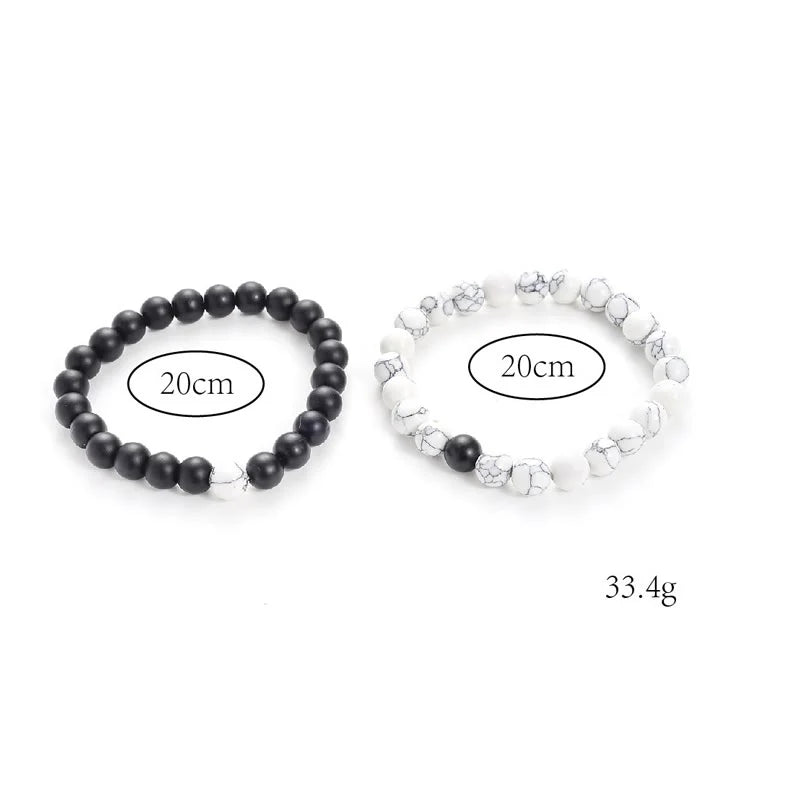 Buddha Stones 2pcs Natural Frosted Stone White Turquoise Bead Couple Bracelet