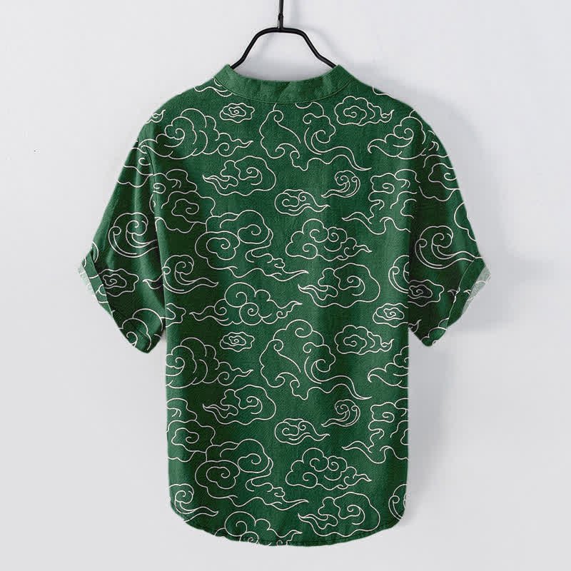 Buddha Stones Cotton Cloud Pattern Men's Short Sleeve Half Button Shirt