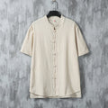 Buddha Stones Summer Plain Tang Suit Frog-Button Design Men's Short Sleeve Cotton Shirt