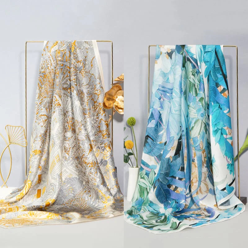 Buddha Stones Jungle Oil Painting Auspicious Clouds 100% Mulberry Silk Scarf Premium Grade 6A Double-sided Silk Neck Scarf