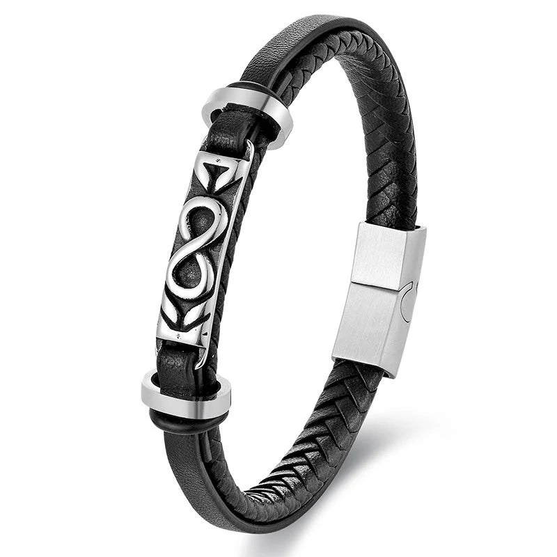 Buddha Stones Titanium Steel Balance Multi-Layered Leather Figure-Eight Bracelet