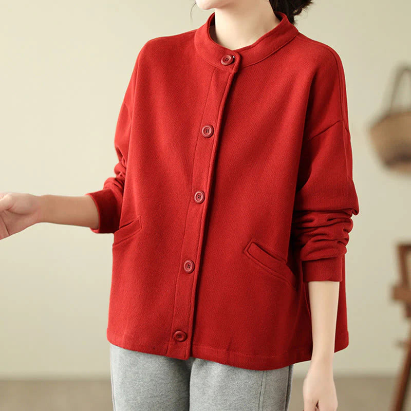 Buddha Stones Solid Color Women's Long Sleeve Jacket With Pockets