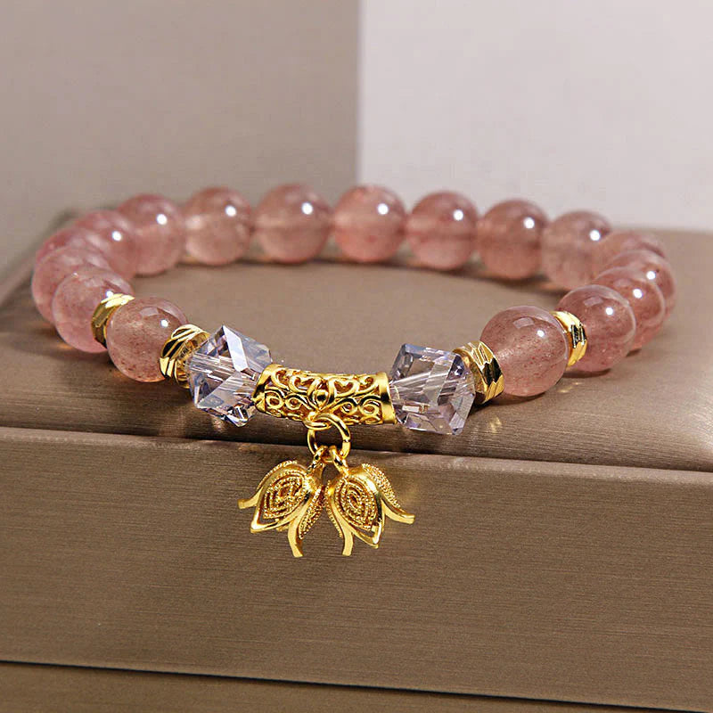 Buddha Stones Lily of the Valley Natural Strawberry Quartz Positive Beaded Bracelet