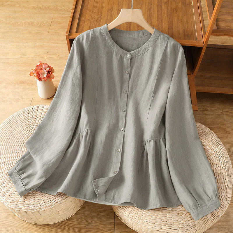 Buddha Stones Fall Commute Patchwork Plain Design Long Sleeve Women's Cotton Buttons Shirt